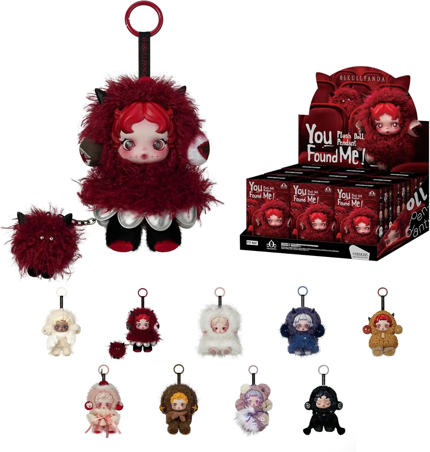 POP MART SKULLPANDA You Found Me!系列毛绒玩偶吊坠盲盒公仔,收藏玩具,送给女友女儿女孩和男孩的节日生日礼物,整套