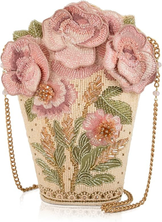 Mary Frances Sweet Pink Crossbody Handbag – Removable Beaded Chain Strap, Magnetic Closure, Back & Inside Slit Pockets, Stylish Compact Purse, Pink